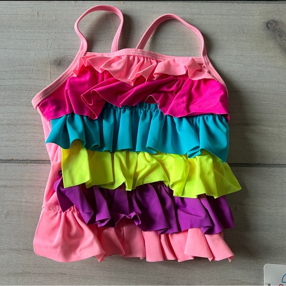 NWT Flapdoodles Pink and Purple Bikini with Ruffle Design Two Piece Set - Picture 2 of 4